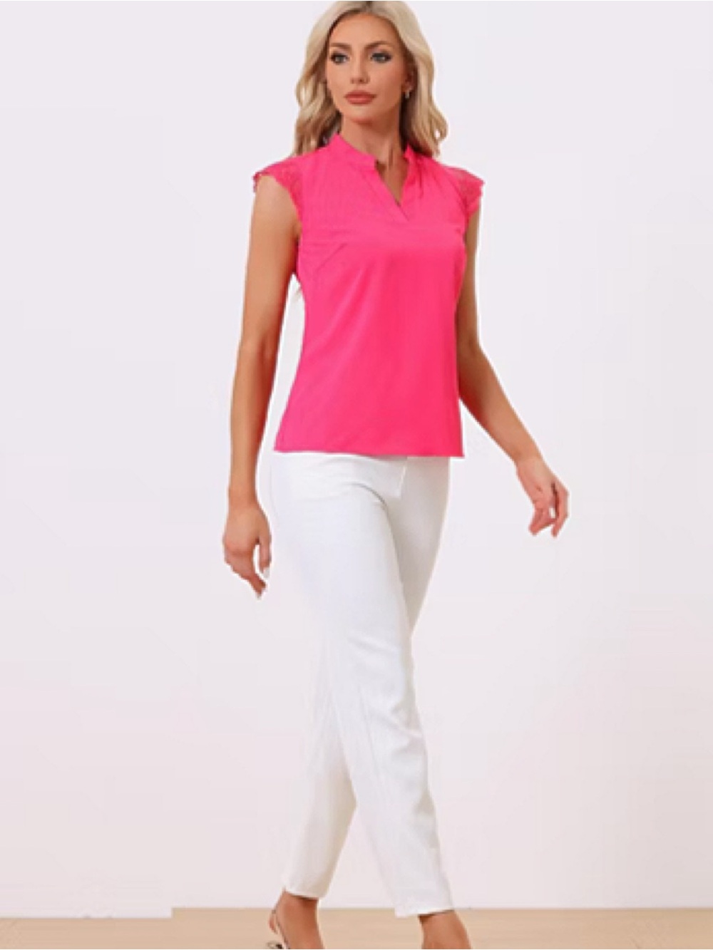 Bright Pink Sleeveless V-Neck Top • NWOT • 23" p2p, 25.5" length